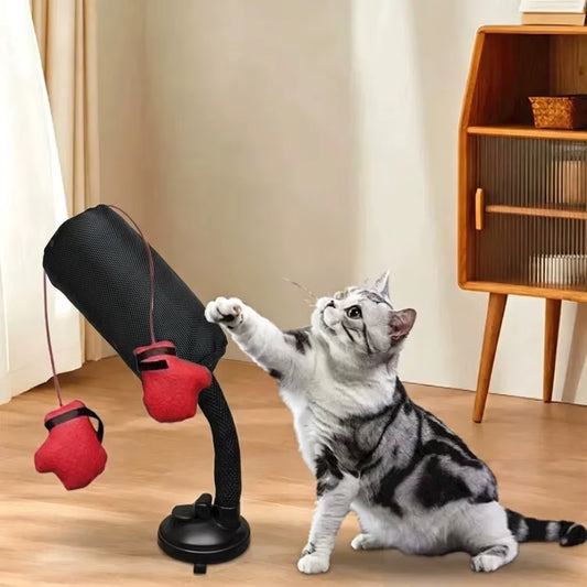New Cat Punching Bag Toy with Suction Cup Boxing Gloves Indoor Use for Kittens Adult Cats Random Color Shipped Pet Supplies