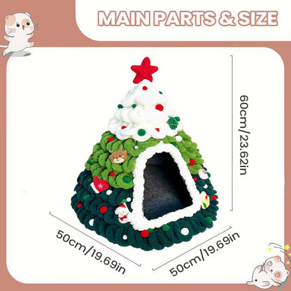 Christmas Cat House Tree Design Knit Warm Nest Cat Christmas Tree for Kitten Small Pet Indoor Outdoor Home Winter Sleeping