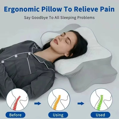 Butterfly Shaped Zero Pressure Memory Foam Pillow for Deep Sleep Neck Support Side Sleeper Pressure Relief Comforter