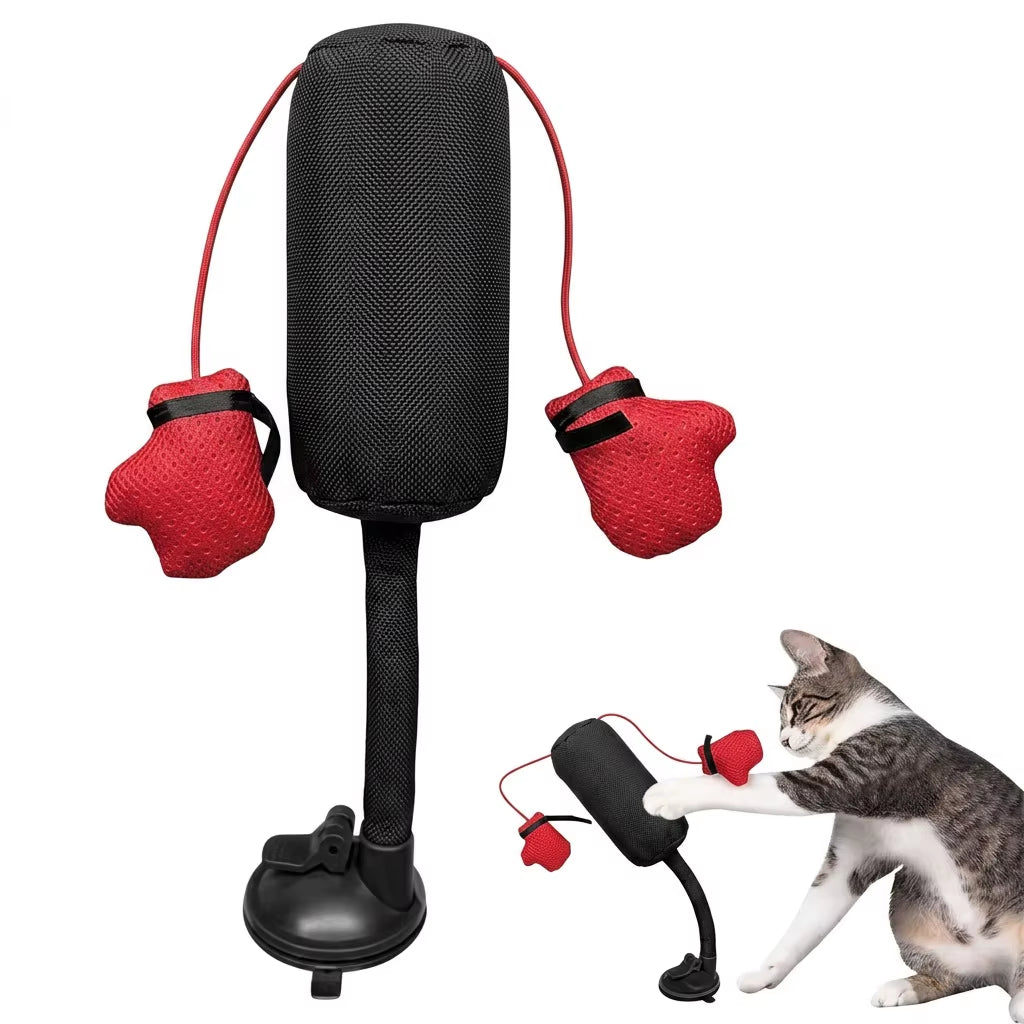 New Cat Punching Bag Toy with Suction Cup Boxing Gloves Indoor Use for Kittens Adult Cats Random Color Shipped Pet Supplies