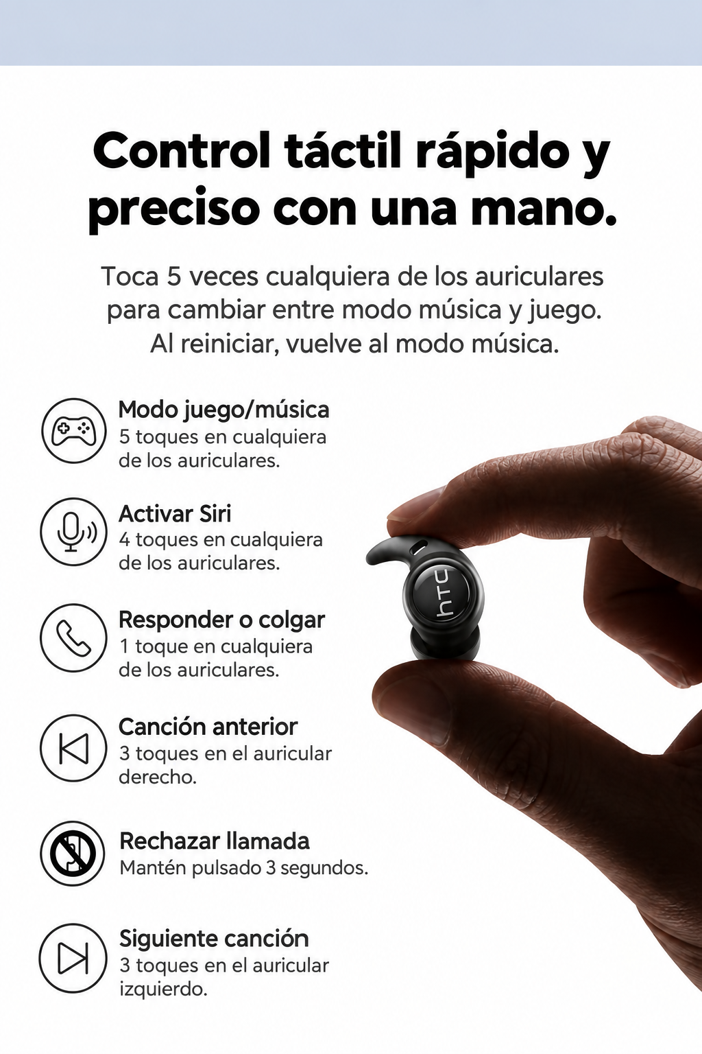 Auriculares inalámbricos compactos HTC NE76 con Bluetooth 6.0